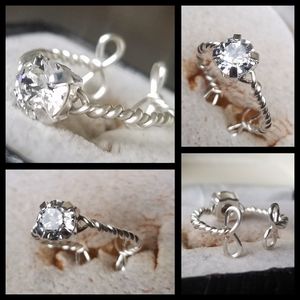 🖤 Swarovski Crystal Ring Silver Round White Clear Adjustable Jewelry Wire